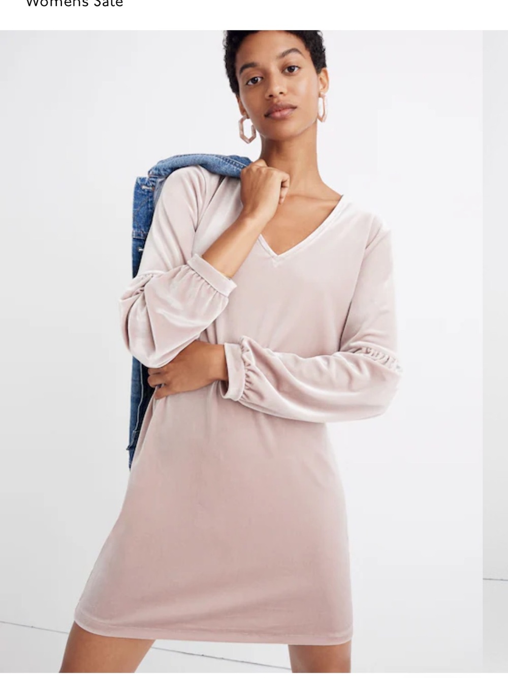 Madewell Women Long Balloon Sleeve Velvet Dress Sheath Blush Pink size XS